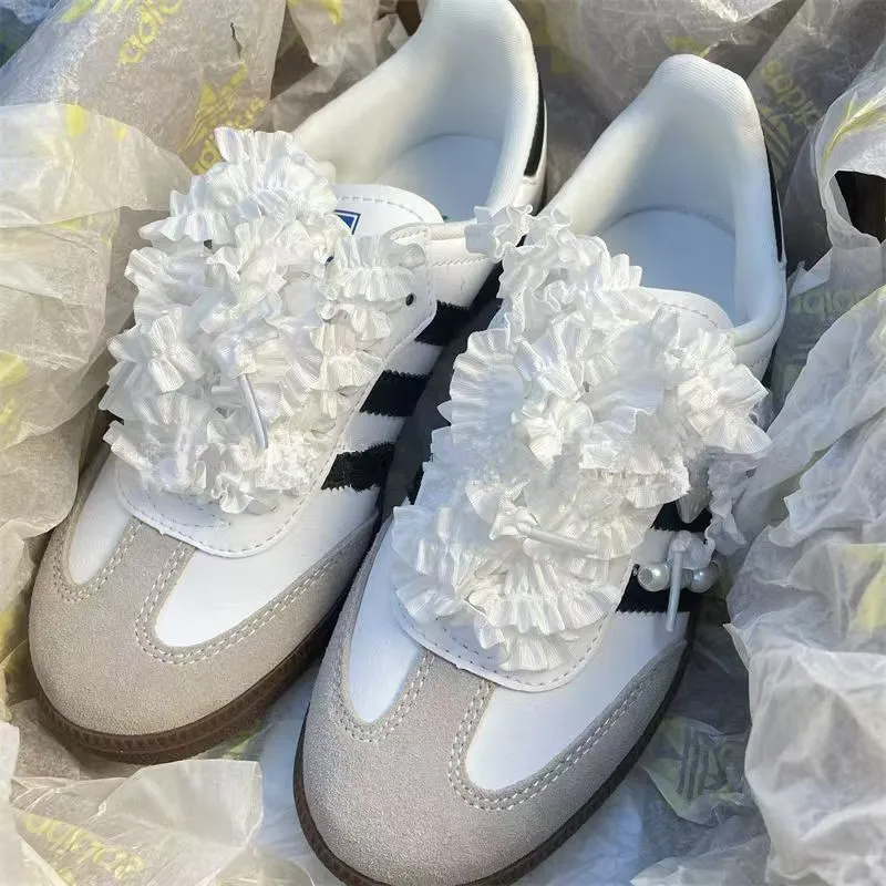 Rüschenrand Organza Rüschen Schnürsenkel Schleife Sneaker Schwarz Sportschuhe Weiße Schuhe Schnürsenkel DIY DE Trainingsschuhe Schnürsenkel