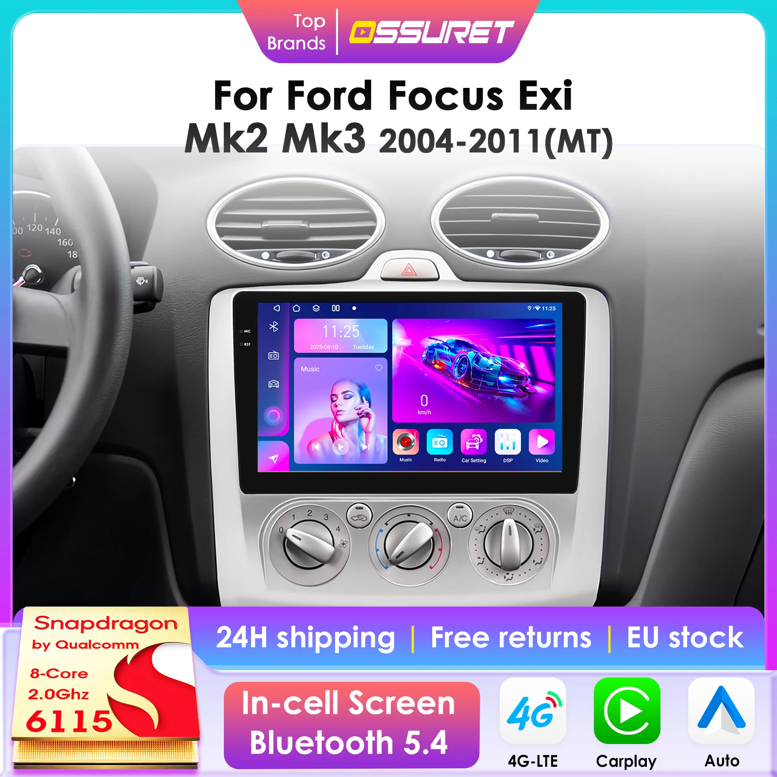 360 kamera android 13 auto multimedia gps player ford fokus exi mt mk2 mk3 2010-2015 carplay 4g intelligenter bildschirm 2din autoradio Image