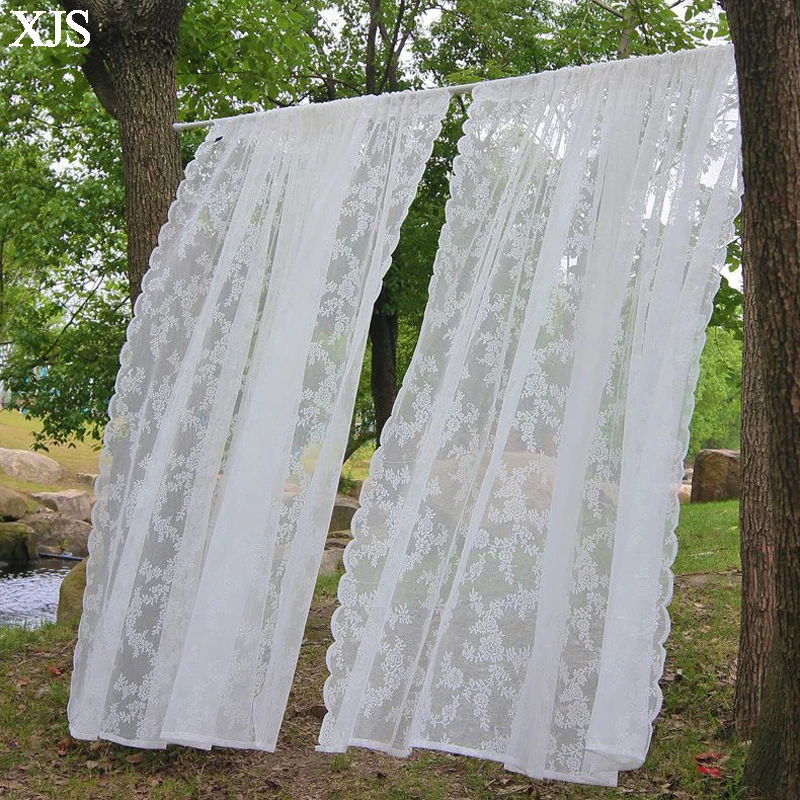 Voilages en dentelle blanche française, rideaux à passe-tringle prêts à poser pour la décoration de mariage et le salon/chambre