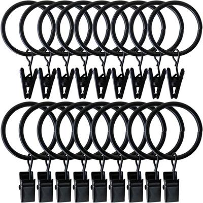 Aougo - Vorhangringe, 20 Stück schwarze Metallringe zum Aufhängen von Vorhängen mit Clips, Image