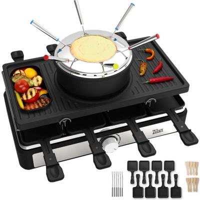 Raclette Grill mit Fondue Set Raclette Party Grill für 8 Personen Mit kombinierter Grillfläche