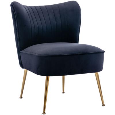 Relaxsessel für Wohnzimmer aus Samt moderner Ohrensessel mit goldenen Metallbeine Schwarz Wahson Image