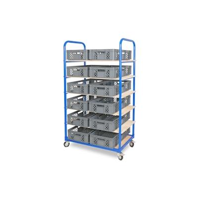 BRB Etagenwagen mit 6 Ebenen, BxTxH 1050x500x1690 mm, 4 Lenkrollen, 2 Rollen mit Feststellbremse mit 12 Euroboxen BxTxH 600x400x150 mm Image