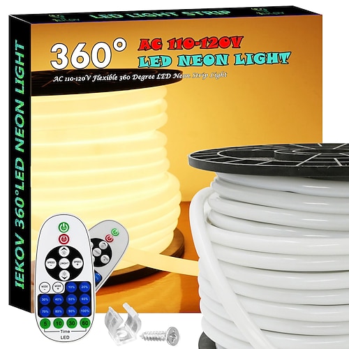 360 Neonlicht-LED-Streifen AC110 16-100 Fuß flexibel/wasserdicht/dimmbar zeitgesteuert warmweiß LED-Lichtschlauch Fernbedienung geeignet für Haus/Garten/Gebäude-Dekoration DIY-Dekor US-Stecker Image