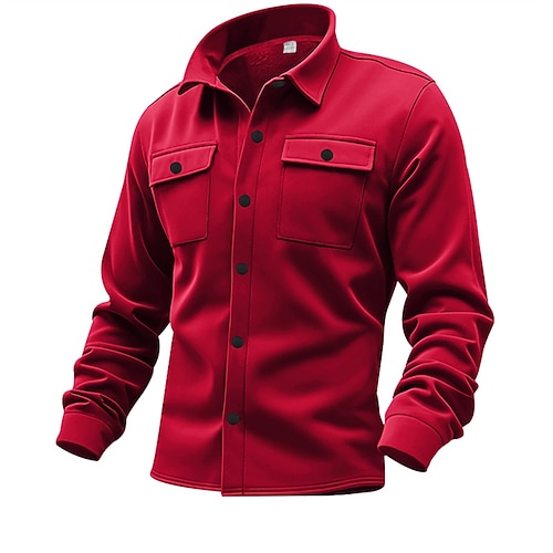 Herren Leichte Jacke Sommerjacke Hemdjacke Cargo-Jacke Urlaub Täglich Fleece-Futter Warm Tasche Herbst Winter Einfach Mode Klassisch Revers Regulär Kamel Schwarz Rote Hellgrau Dunkelgray Jacken Image