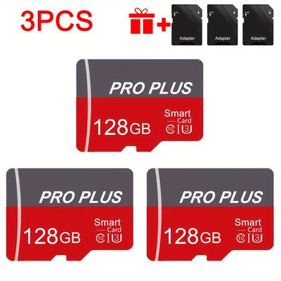 TEMU 3pcs Memory Cards With Adapter - U3, C10, A1 Compatible | For Tablets, Cameras, Phones & More | 128gb/64gb/32gb/16gb/8gb/4gb/2gb/1gb/512mb/256mb/128mb/64mb Image