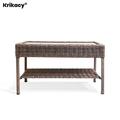 krikacy Cambridge Double Wicker Coffee Table HIPS Plastic Wood Outdoor End Table All Weather Rattan Furniture