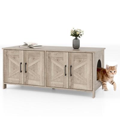 Costway Cat Litter Box Enclosure for 2 Cats Modern Kitty Litter Box Furniture Hidden-Oak