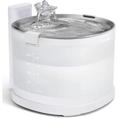Wireless Pumpless Automatic Cat Water Fountain, Battery Operated, Stainless Steel Tray, No Cleaning