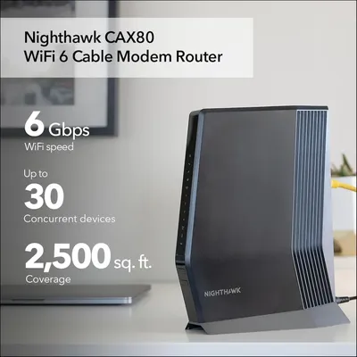 Nighthawk Cable Modem with Built-in WiFi 6 Router (CAX80) - Compatible All Major Providers incl.