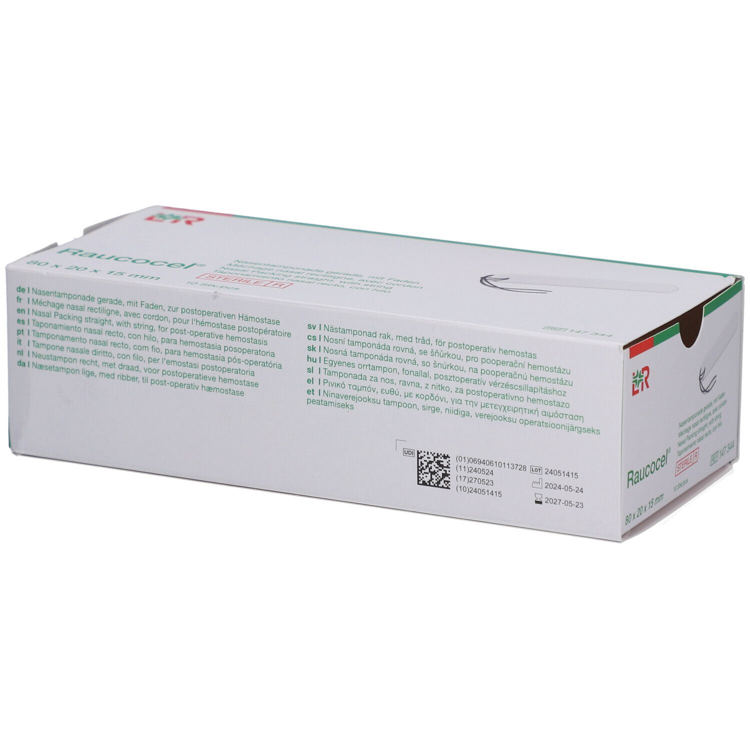 Raucocel Nasentamponade gerade 80 mm m.Faden 10 St Tamponaden Image