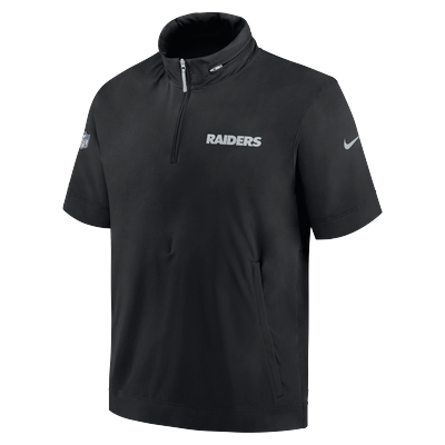 Las Vegas Raiders Sideline Coach Men's Nike NFL 1/2-Zip Short-Sleeve Hooded Jacket - Black - Recycled Polyester/Elastane