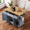 Kitchen Island with Drop Leaf and Towel Rack, mbossed Texture Rolling Kitchen Cart on 4 Wheels with 4 Doors and 3 Drawers