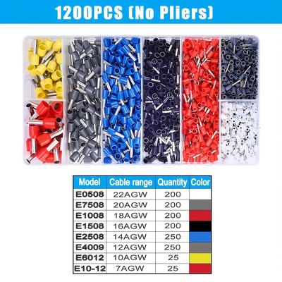TEMU 300pcs-1200pcs Single Tubular Crimp Terminals With Pliers Kit, Cable Electrical Connector, Insulated Wire Connectors Image