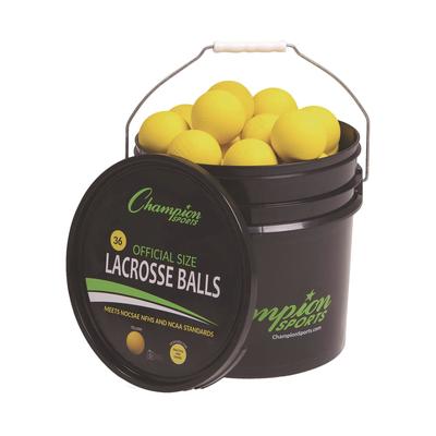 Champion Sports Lacrosse Balls in a Bucket, 11" x 11" Bucket with 36 Yellow Rubber Balls (CSILBYN36)