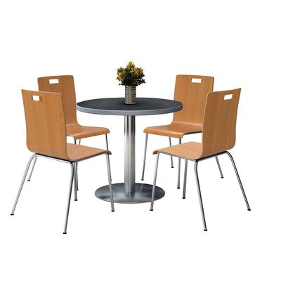 KFI Seating Pedestal Table with Four Natural Jive Series Chairs, Round, 36