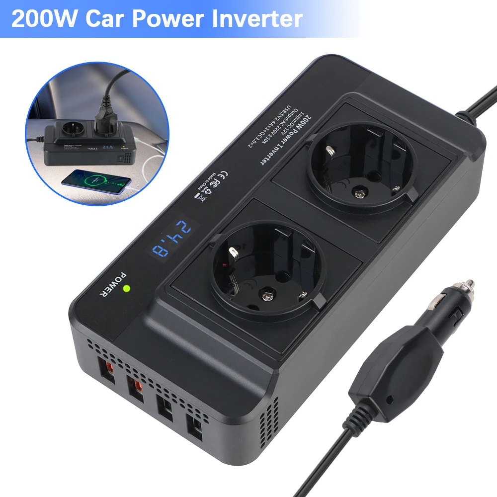 4 USB 400W accessoires de puissance de pointe allume-cigare DC à AC 12V à 220V voiture 200W onduleur monté automatiquement onduleur AC prise ue