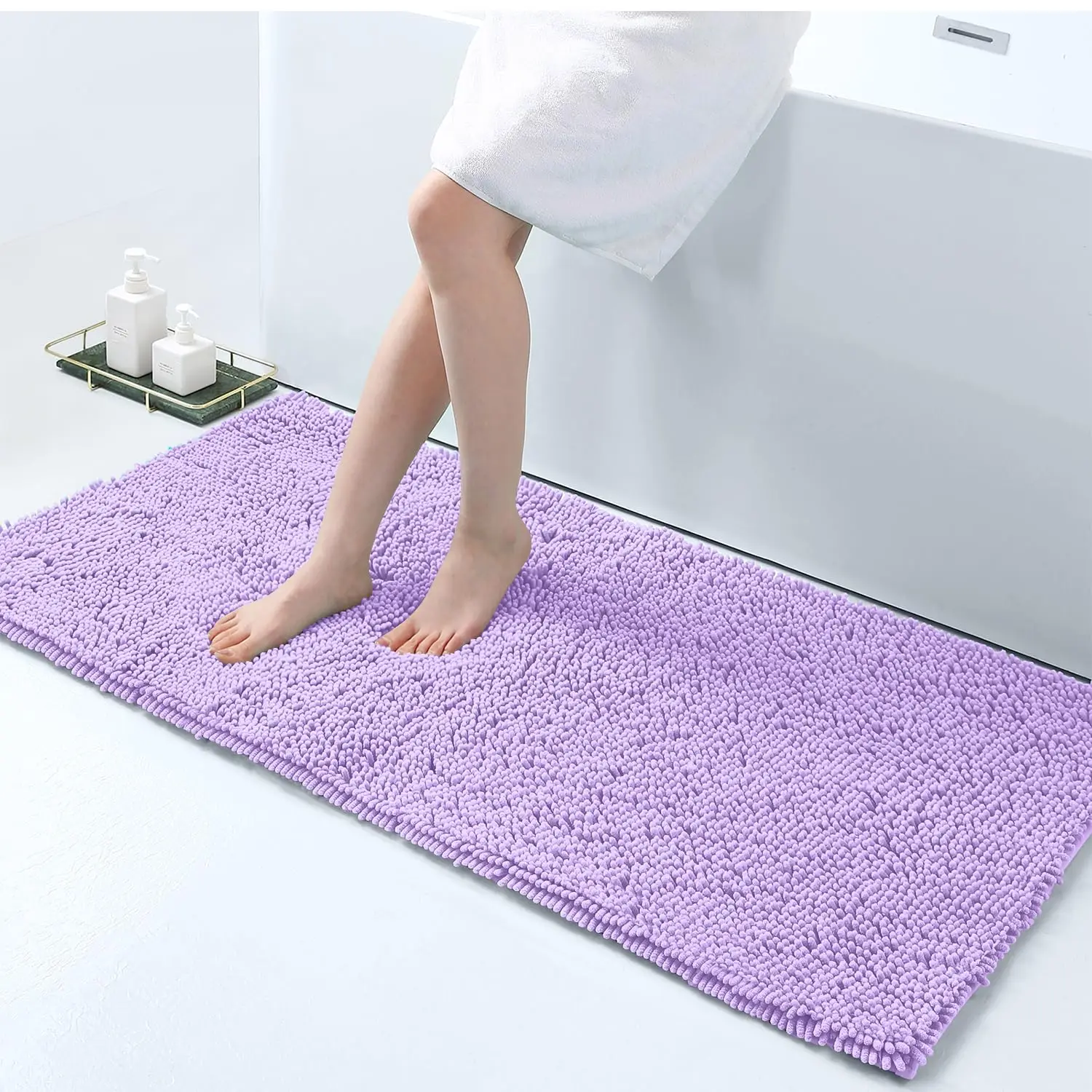 Homaxy Chenille tapis de bain longs et poilus fond en PVC résistant à la saleté tapis de salle de bain en peluche Super doux absorbant adapté à la salle de bain