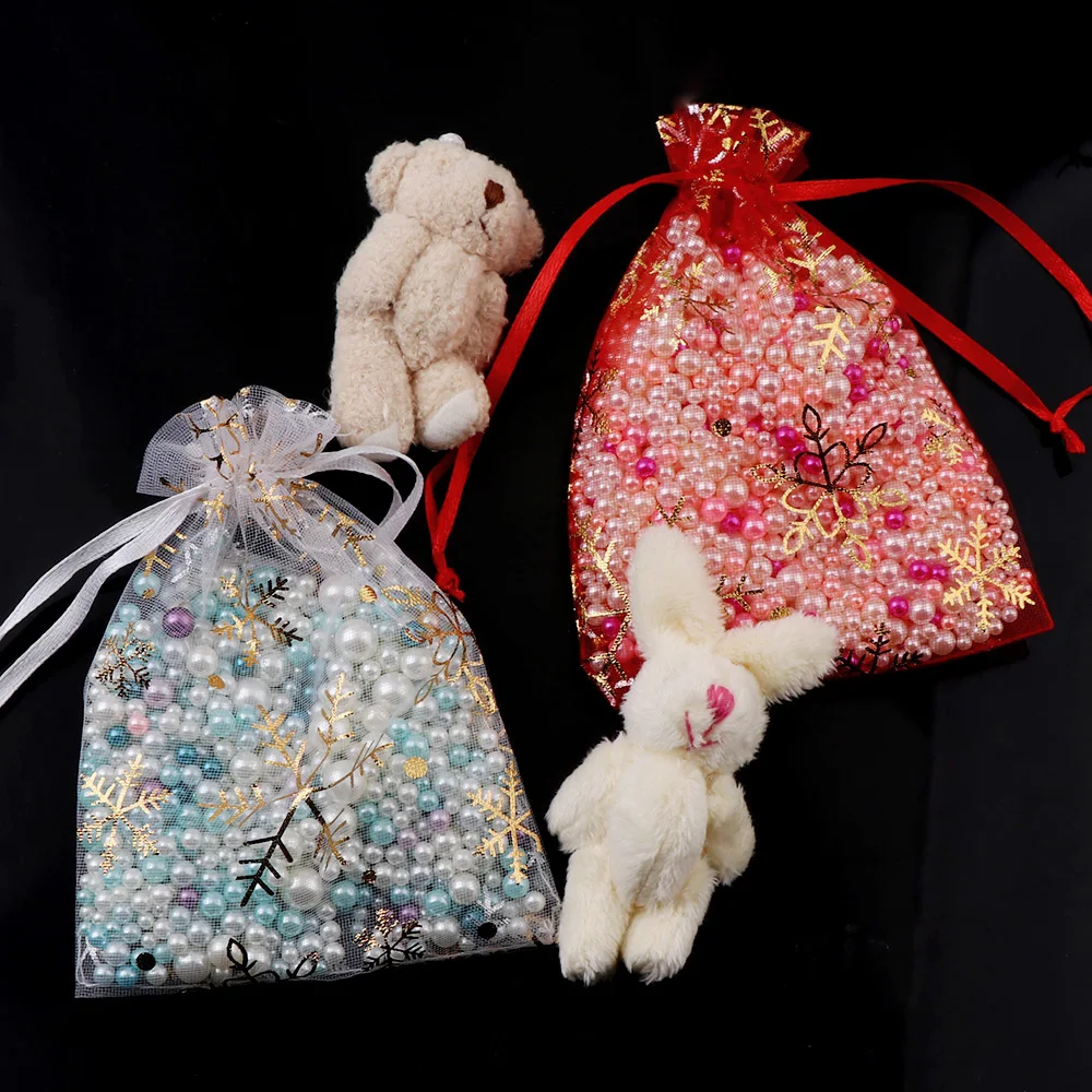 20/100 stücke Organza Beutel 9*12 Kordelzug Weihnachten Geschenk Taschen Schneeflocke Mesh Geschenk Hochzeit Gunsten Schmuck Süßigkeiten Taschen Image