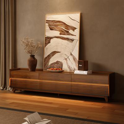 94.49" Mid-Century TV Stand with LED Lights, Modern Entertainment Center with Legs, Cabinet with Adjustable Light, Walnut Color TV Console, Perfect for 85-inch TVs