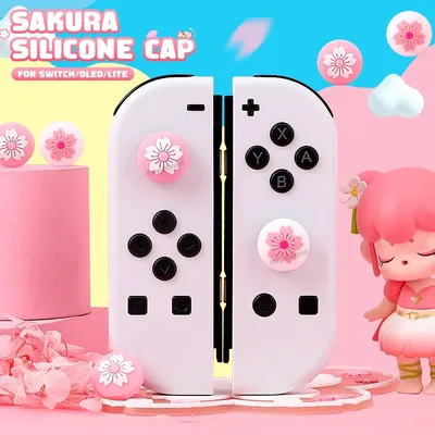 4 Teile/satz Rosa Sakura Silikon Weiche Thumb-Stick Grip Cap Joystick Abdeckung Für Schalter NS Image