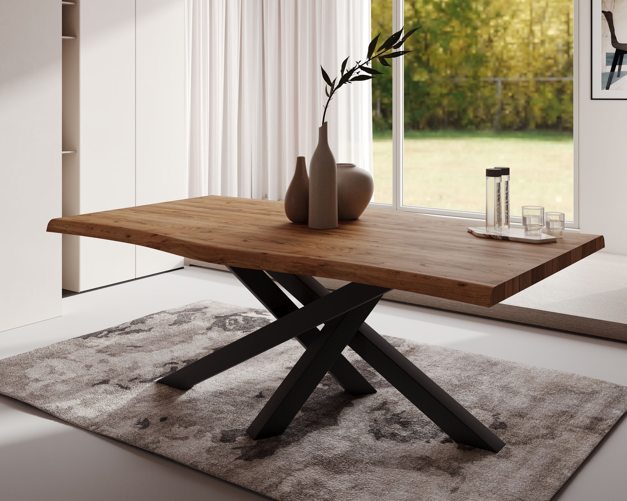 BlackWood »Table4YOU Atlanta« Wildeiche Massivholztisch gedrehte Kante / Wildeiche natur / 4 cm / 180x100 cm