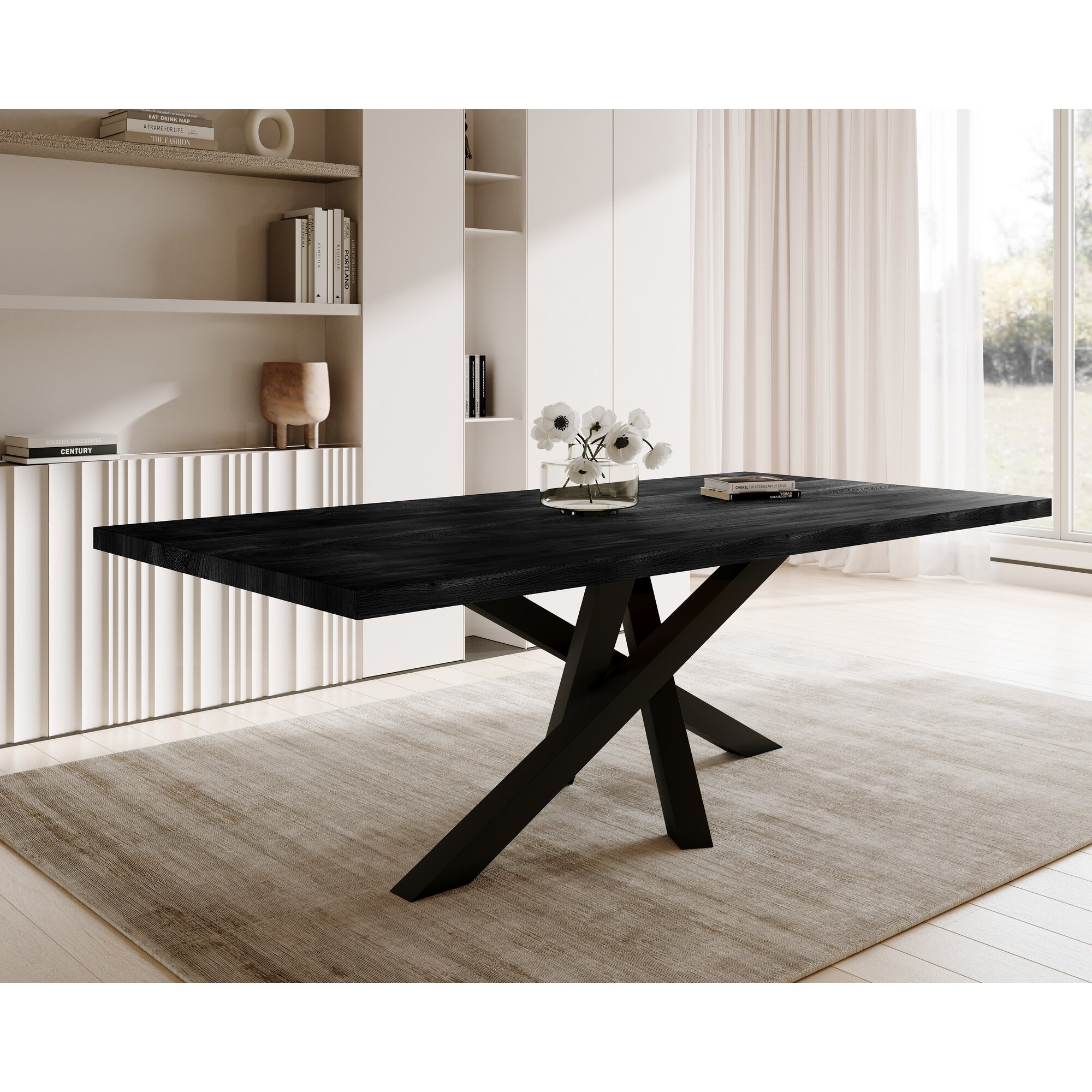 BlackWood »Table4YOU Atlanta Black Edition« Wildeiche Massivholztisch gedrehte Kante / Wildeiche schwarz / 4 cm / 240x100 cm