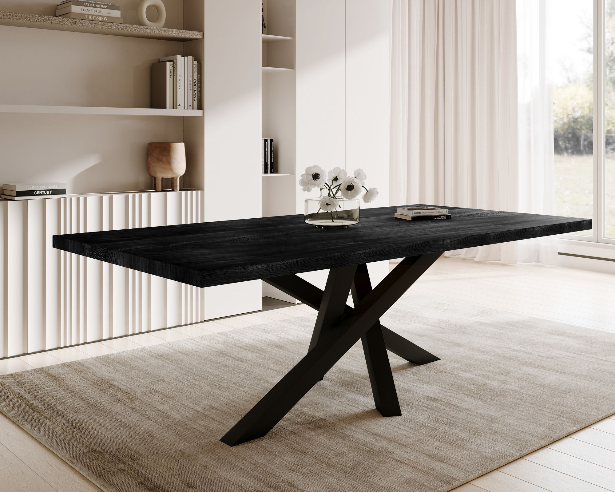 BlackWood »Table4YOU Atlanta Black Edition« Wildeiche Massivholztisch gerade Kante / Wildeiche schwarz / 4 cm / 260x100 cm