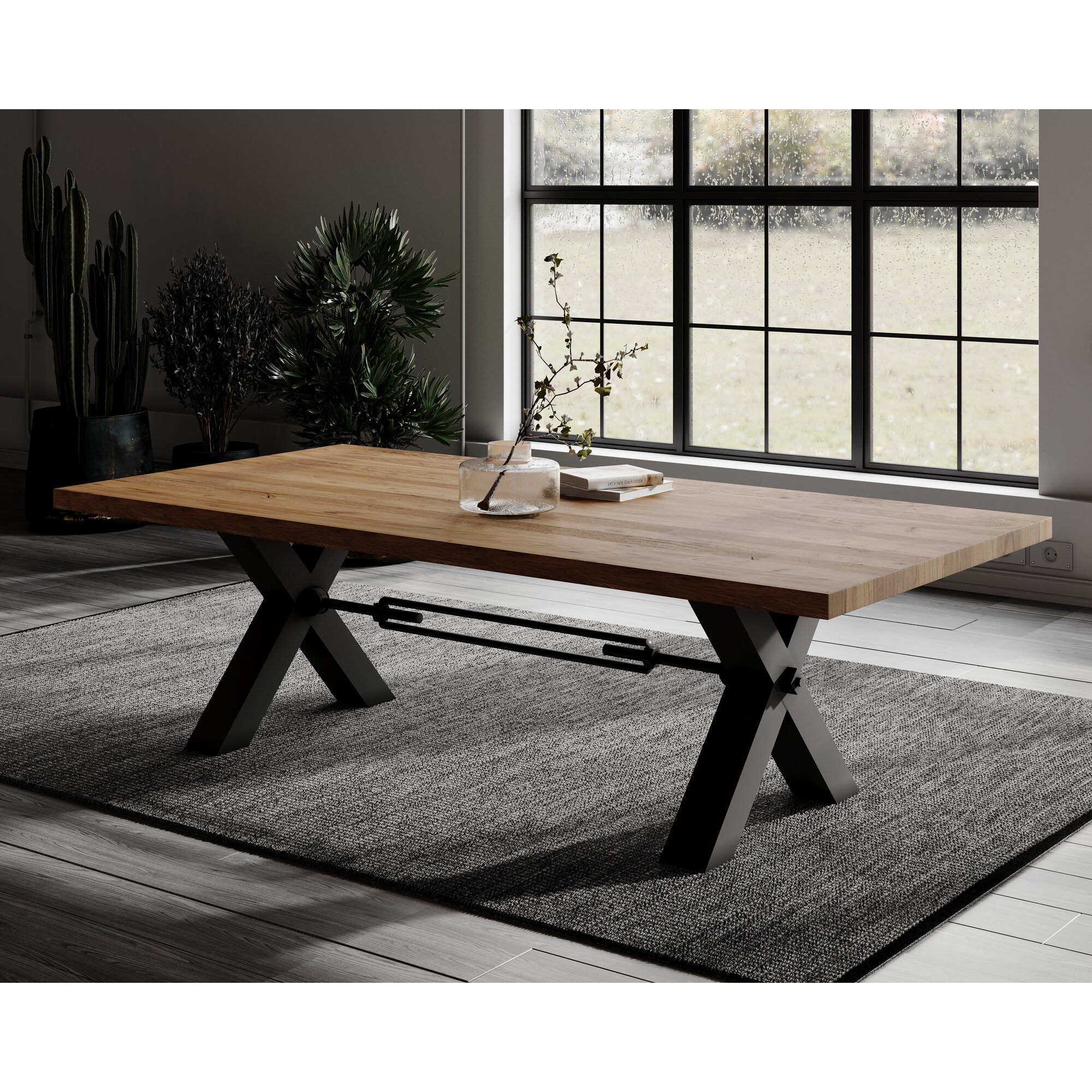 BlackWood »Table4YOU Dallas« Wildeiche Massivholztisch gedrehte Kante / Wildeiche natur / 4 cm / 180x100 cm
