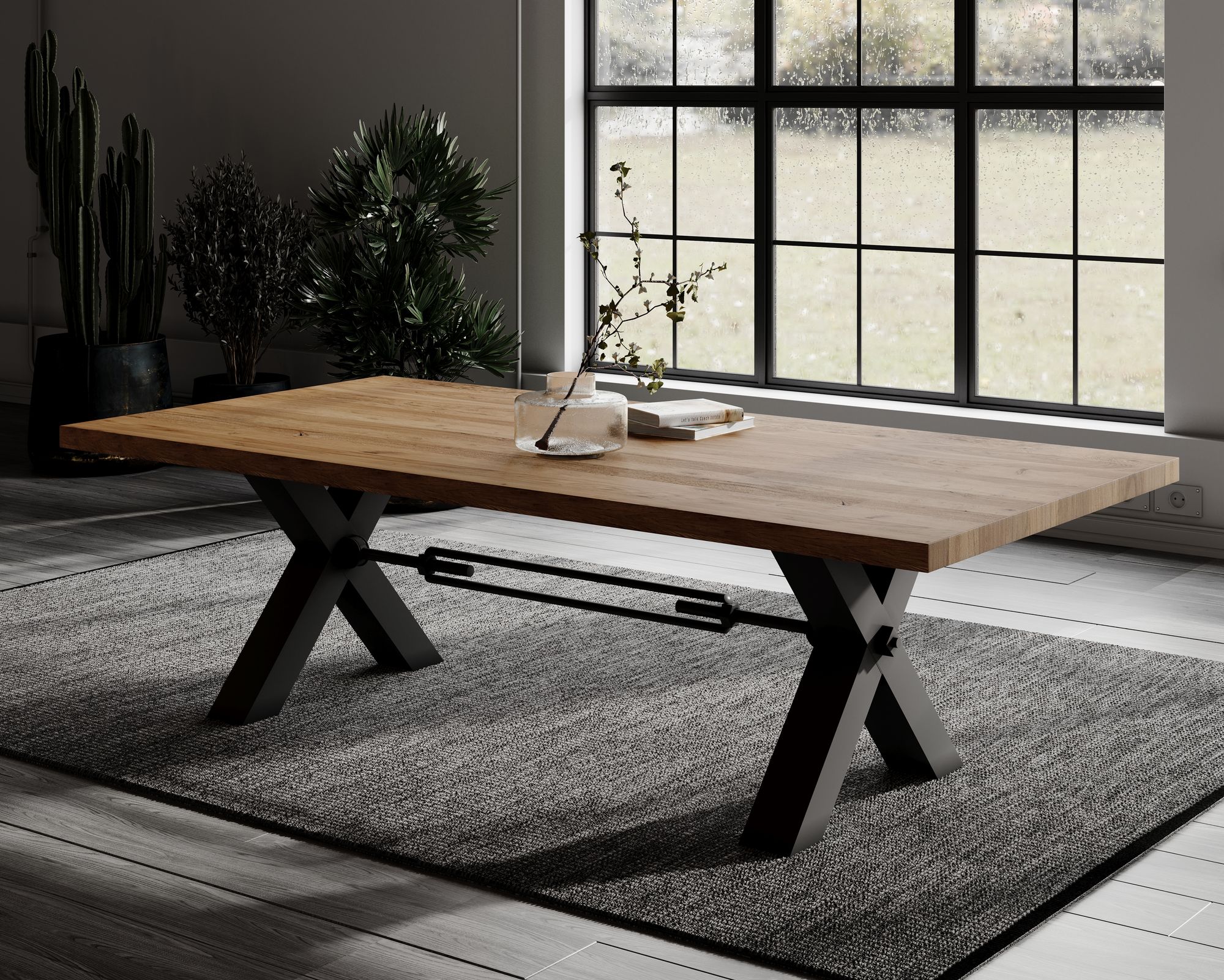 BlackWood »Table4YOU Dallas« Wildeiche Massivholztisch gerade Kante / Wildeiche rustik / 6 cm / 240x100 cm