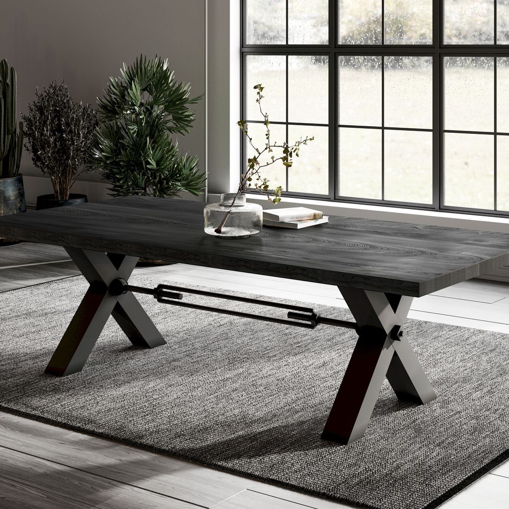 BlackWood »Table4YOU Dallas Black Edition« Wildeiche Massivholztisch gerade Kante / Wildeiche schwarz / 4 cm / 180x100 cm Image