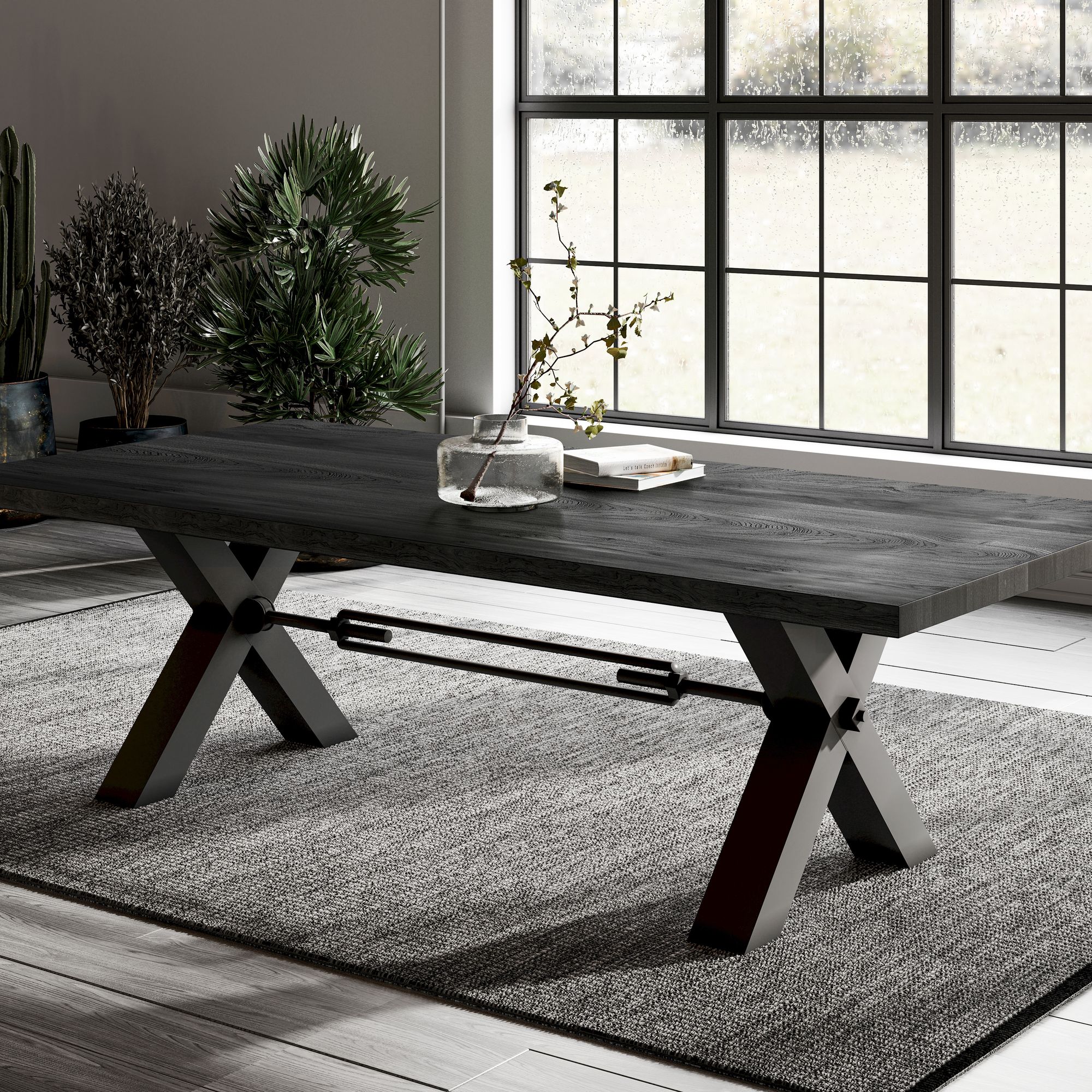 BlackWood »Table4YOU Dallas Black Edition« Wildeiche Massivholztisch gerade Kante / Wildeiche schwarz / 6 cm / 180x100 cm