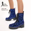 Bling bling Tanz schuhe 2024 Herbst Winter Party kurze Stiefel Nachtclub klobige Schuhe plus Größe 34-43 Frauen Pailletten Knöchel Stiefel