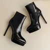 LAIGZEM Frauen Stiefeletten Glänzende Echtem Leder High Heels Booties Seite Zip Herbst Witner Damen Schuhe Frau Große Größe 38 39 41