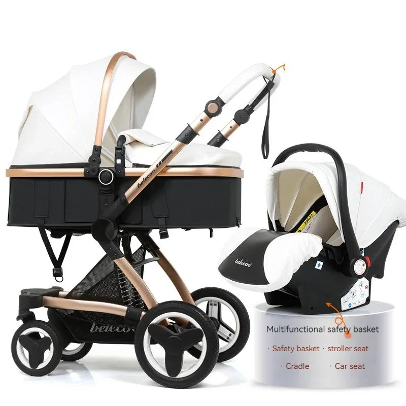 Luxuriöser High-End-Kinderwagen 3in1, Belecoo X6 Hochlandschafts-Babywagen mit Automorb, kann sitzen, liegen und zusammenklappen werden