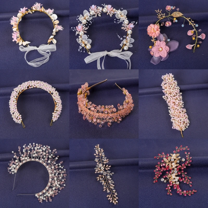 Rosa Kristall blume Haarband Tiara für Frauen Party Abschluss ball Perle Stirnband Braut Hochzeit Haarschmuck Schmuck Kamm Band Tiara Image