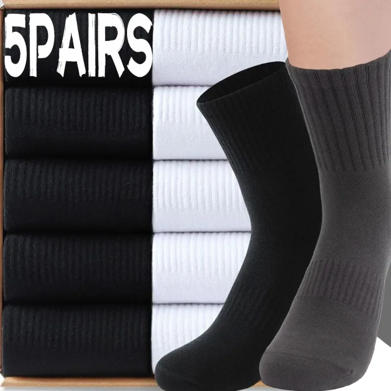 5Pairs männer Hohe Gummiband Taille Paar Mitte Rohr Sport Feste Socken Basketball Outdoor Sport Mittleren Rohr Casual socken Image