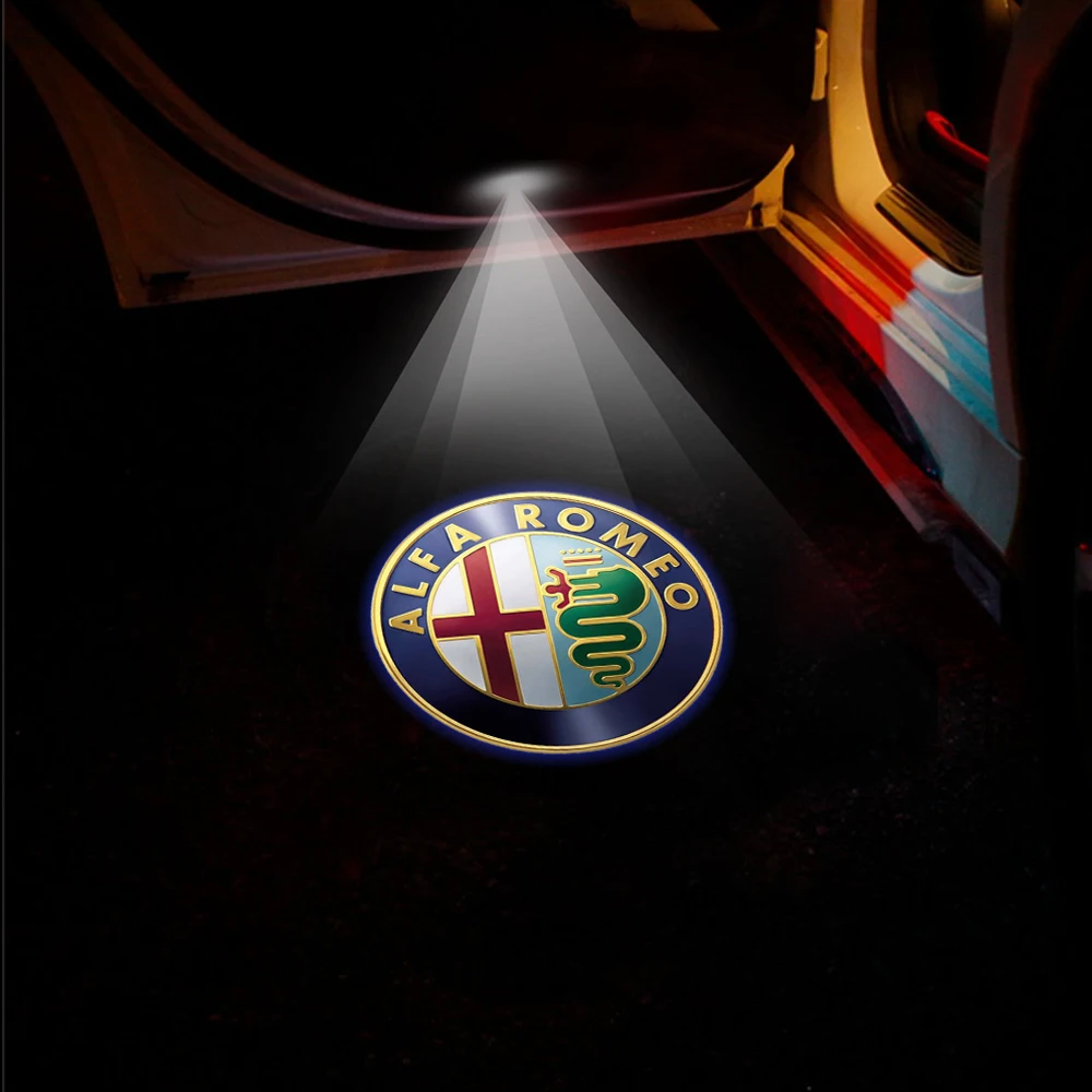 2 pz Per Alfa Romeo LED Porta Auto Benvenuto Luce Logo Proiettore Giulia Giulietta Mito Stelvio Brera 147 156 159 auto-styling