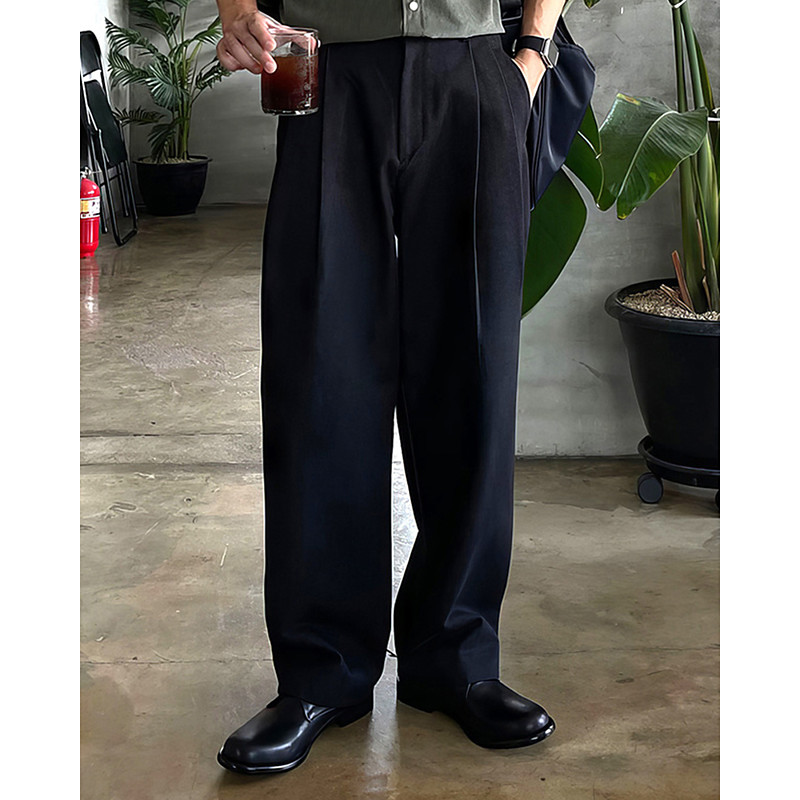 Men's Dress Pants Trousers Chinos Slacks Pleated Pants Buttons Pocket Straight Leg Plain Comfort Formal Party Work Fashion Classic Style Black Dark Gray Micro-elastic