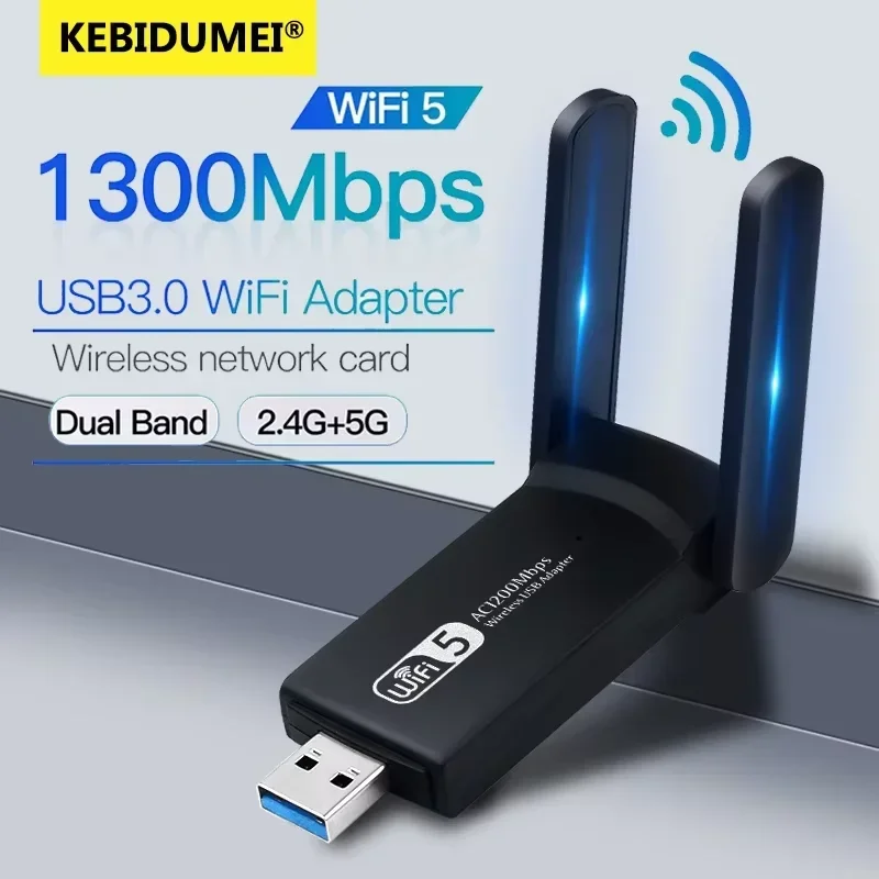 Adattatore WiFi USB 1300Mbps WiFi 5 Scheda di rete Ethernet Dual Band 5G 2.4G USB3.0 Dongle WiFi per ricevitore PC portatile Win 7/10/11