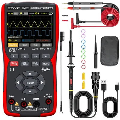 ZT-703S 3 in 1 Handheld Oscilloscope Automotive Dual Channel 50MHz with Digital Multimeter and Signal Generator
