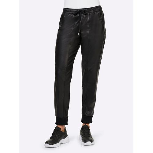 Jogger Pants HEINE, Damen, Gr. 44, Normalgrößen, schwarz, 100% Polyester, unifarben, 7/8-Länge, Hosen