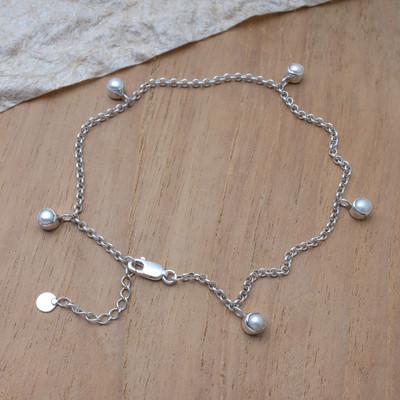 Ocean Treasures,'Sterling Silver Anklet with Cultured Pearl Charms from Bali'