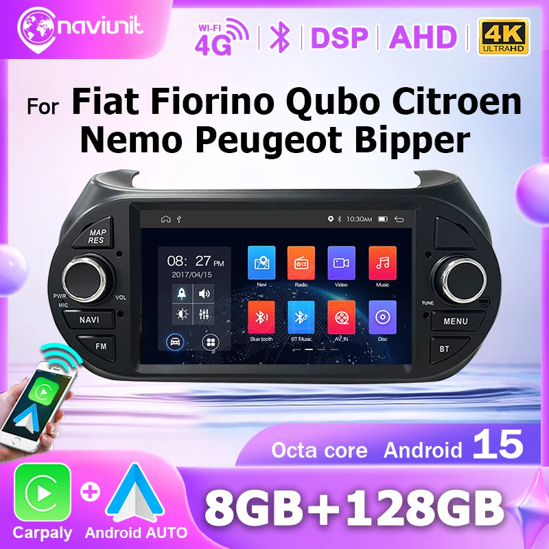 Autoradio Android 15 con Carplay 2 DIN per Fiat Fiorino Citroen Nemo Peugeot Bipper Lettore Multimediale Intelligente per Auto