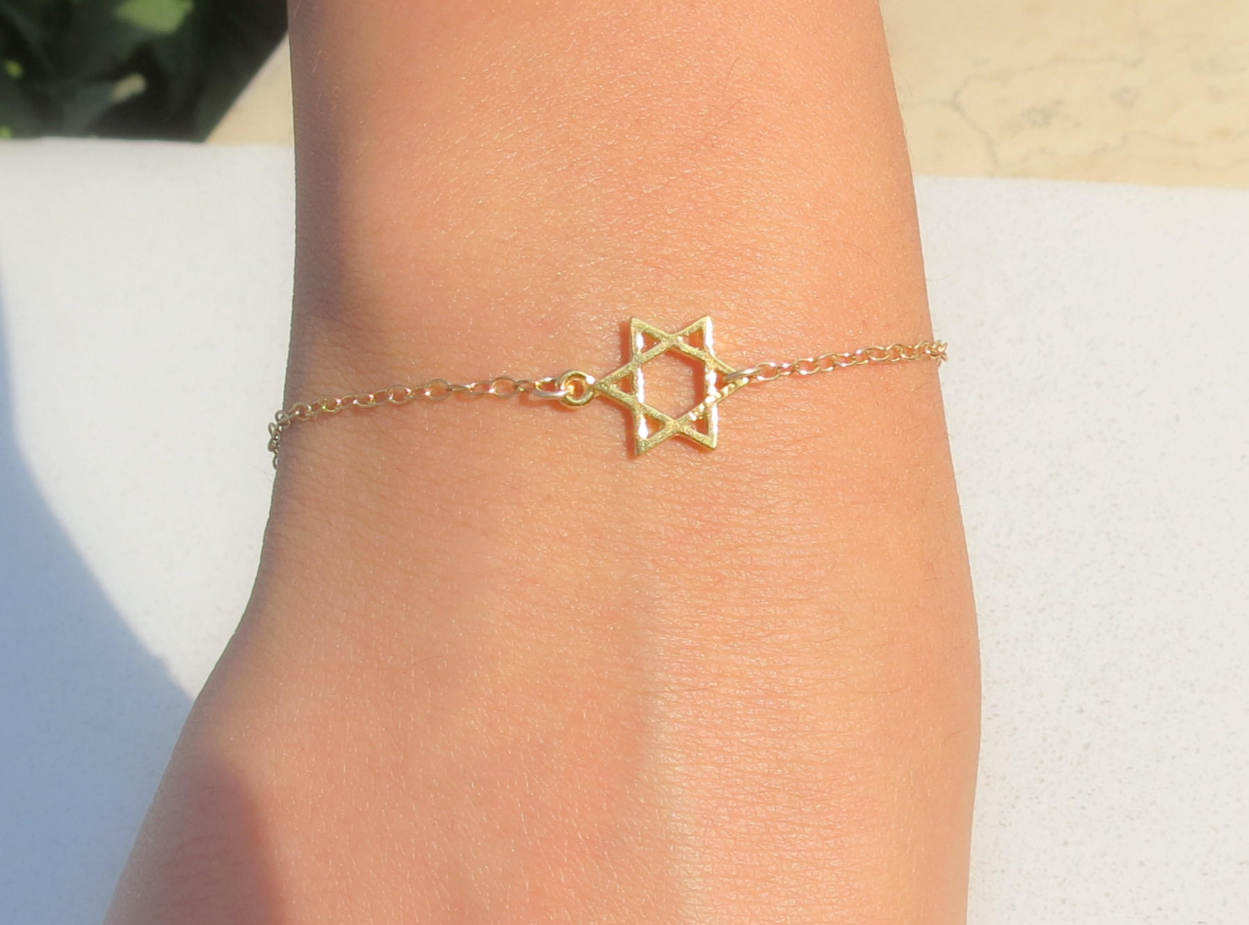 Bracciale con Stella di David, Braccialetto con Stella di David in Oro Piccolo, Gioielli con Stella di David, Gioielli Ebraici, Bracciale con Stella d