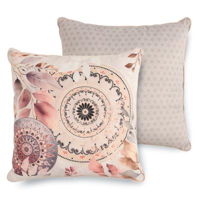 Dekokissen HIP "Afina", grau (grau, bedruckt), B:48cm H:7cm L:48cm Ø:48cm, Polyester, Samt, Dekokissen_Sitzkissen_Kissenhüllen, Mandala Image