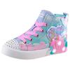 Sneaker SKECHERS "TWINKLE MAGIC LIGHTS", Kinder, Gr. 32, blau (türkis, pink), Synthetik, kontrastfarbene Details, Glitzer, casual, Schuhe, Blink,-Schnürboots,Reißver.,Glitzer, Größenschablone zum Download