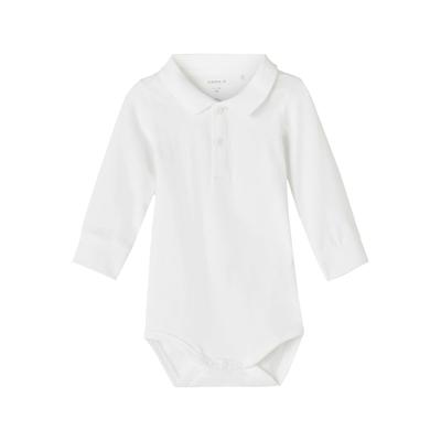 Langarmbody NAME IT "NBMHOLGER LS POLO BODY NOOS", Baby, Gr. 68, N-Gr, weiß (hellweiß), Jersey, Obermaterial: 95% Baumwolle, 5% Elasthan, unifarben, casual, regular fit, Langarm, Bodies Image