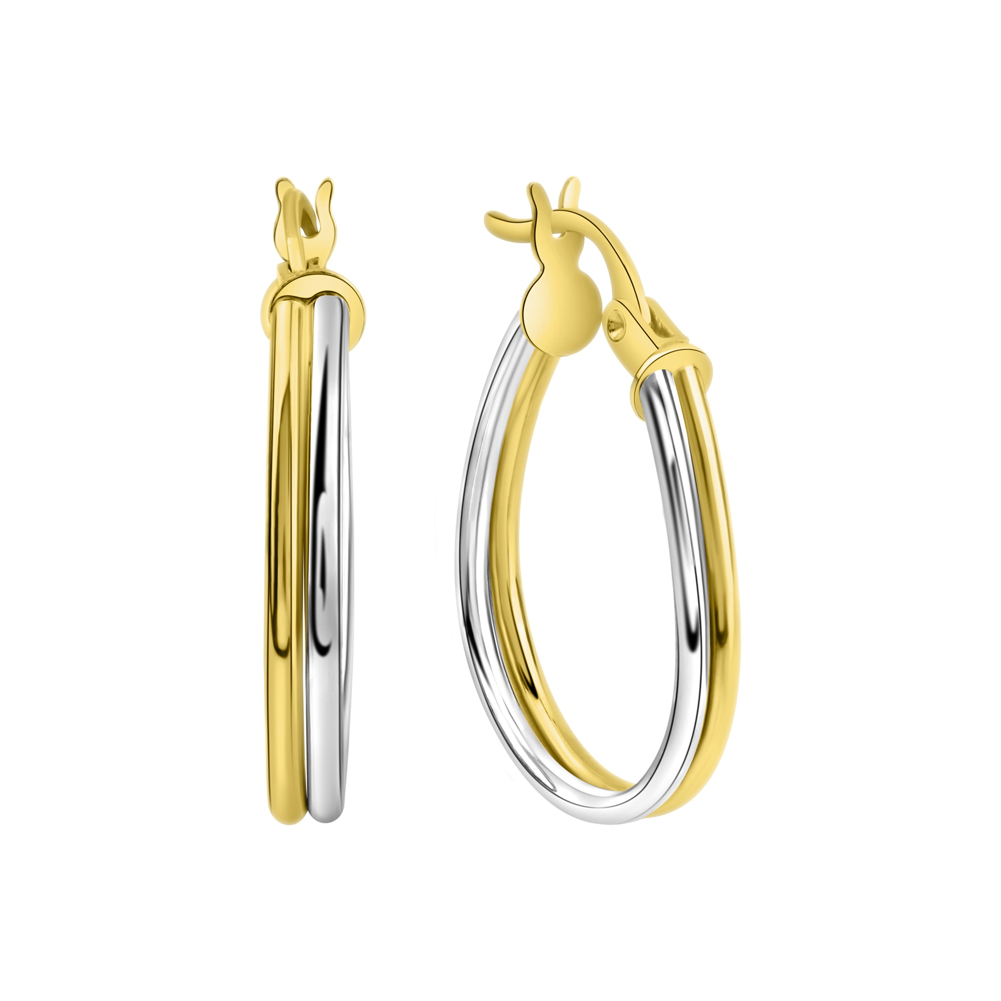 Paar Creolen "375/- Gelbgold bicolor 2rhg. glanz", bunt (mehrfarbig), FASCINATION BY ELLEN K., Ohrringe, Damen, one-size, Gold