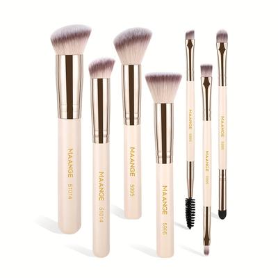 TEMU Maange 7pcs Makeup Brush Make-up Brush Powder Blusher Brush Eye Shadow Brush Portable Full Set Of Makeup Tools Beginner Set Suitable For Student Lady Gift Image